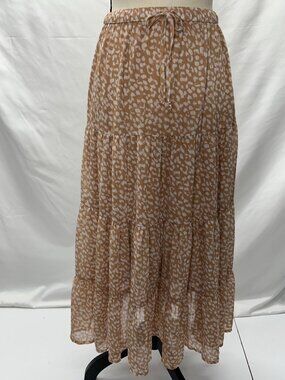Aerie XS NWT Tiered Midi Skirt With Leopard Print & Lining Elastic Waist  Brown